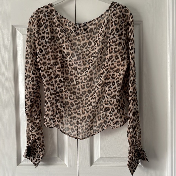 Windsor Sheer Cheetah Print Lace Up Blouse - Picture 6 of 11